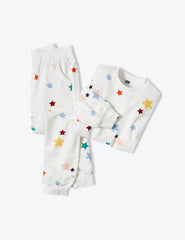 The Kids’ Softest French Terry Set - Scatter Stars in White Sand